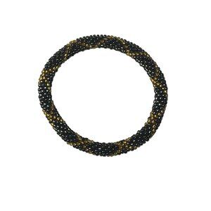 Sashka Bracelet Handmade Bohemian Chic Crochet Beaded Roll-On Black Yellow 3"